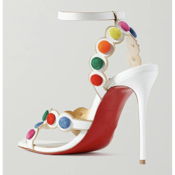 Christian Louboutin Smartissima 100 White Mult Ankle Strap Sandal Heel Pump 38.5 - Picture 7 of 11